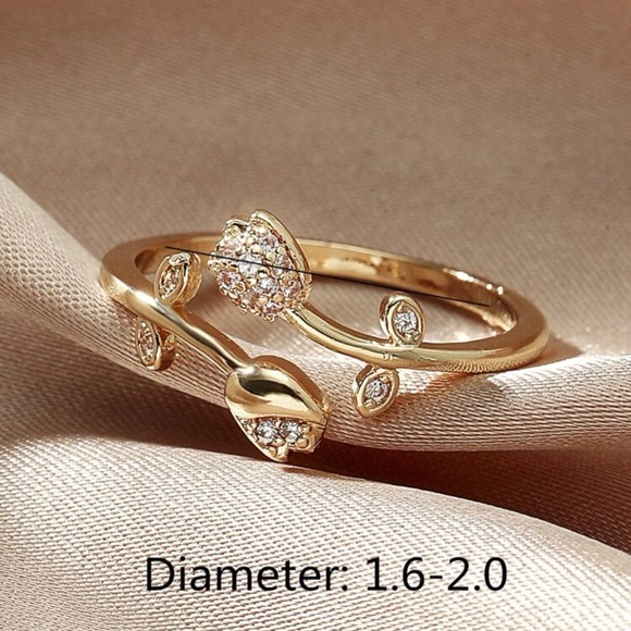 Restock- Floral Cuff Ring with Rhinestones - Picture 3 of 5